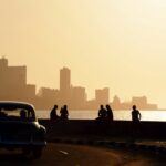 People And Skyline Of La Habana Cuba At Sunset